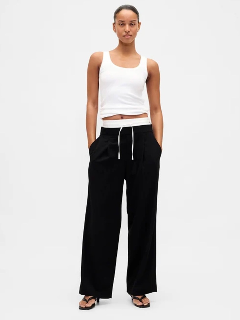 Zara Black Wide-Leg Drawstring Pants